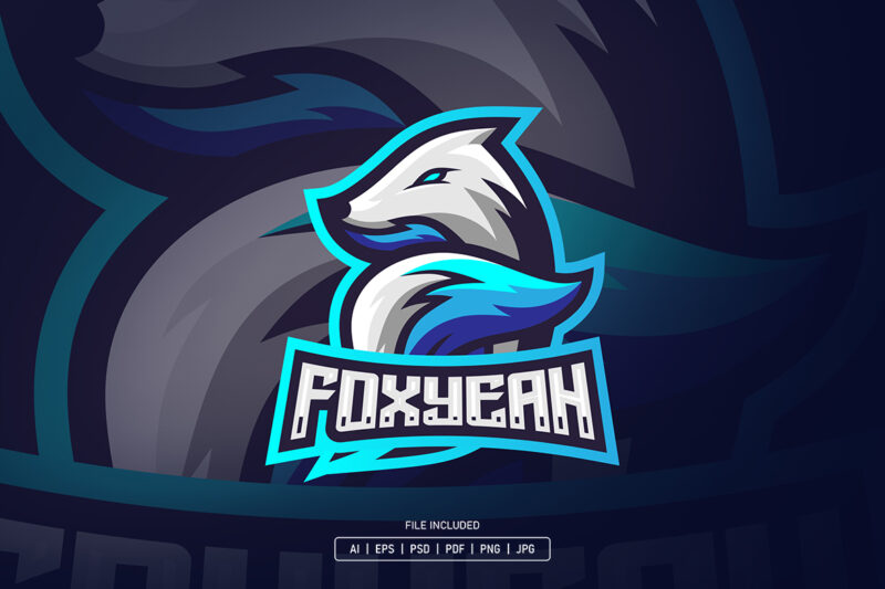 White Blue Fox Esport Logo Template