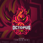 Octopus Fire Esport Logo Template