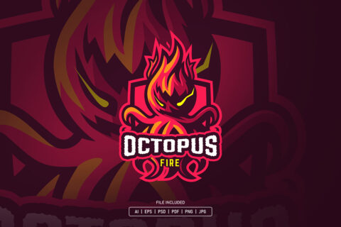 Octopus Fire Esport Logo Template