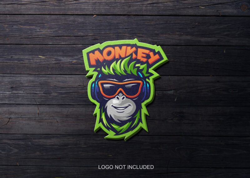 Mascot Logo Mockup on Dark Wood