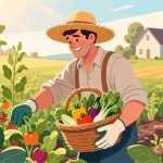 Flat Design Farmer Harvesting Crops in the Field