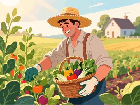 Flat Design Farmer Harvesting Crops in the Field