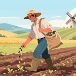 Farmer Sowing Seeds in the Field - 2D Vector Art