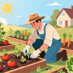 Flat Design of Farmer Tending to Garden - 2D Vector