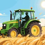 Farmer Driving Tractor in Wheat Field - 2D Vector