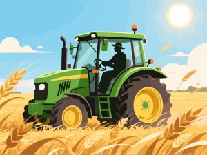 Farmer Driving Tractor in Wheat Field - 2D Vector
