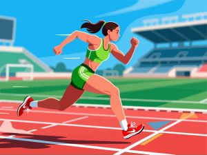Female Track Athlete Sprinting - 2D Vector Illustration