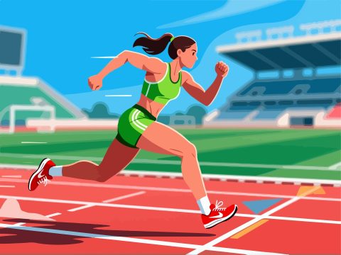 Female Track Athlete Sprinting - 2D Vector Illustration