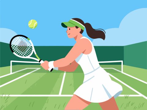 Female Tennis Player Backhand Shot - 2D Vector Design