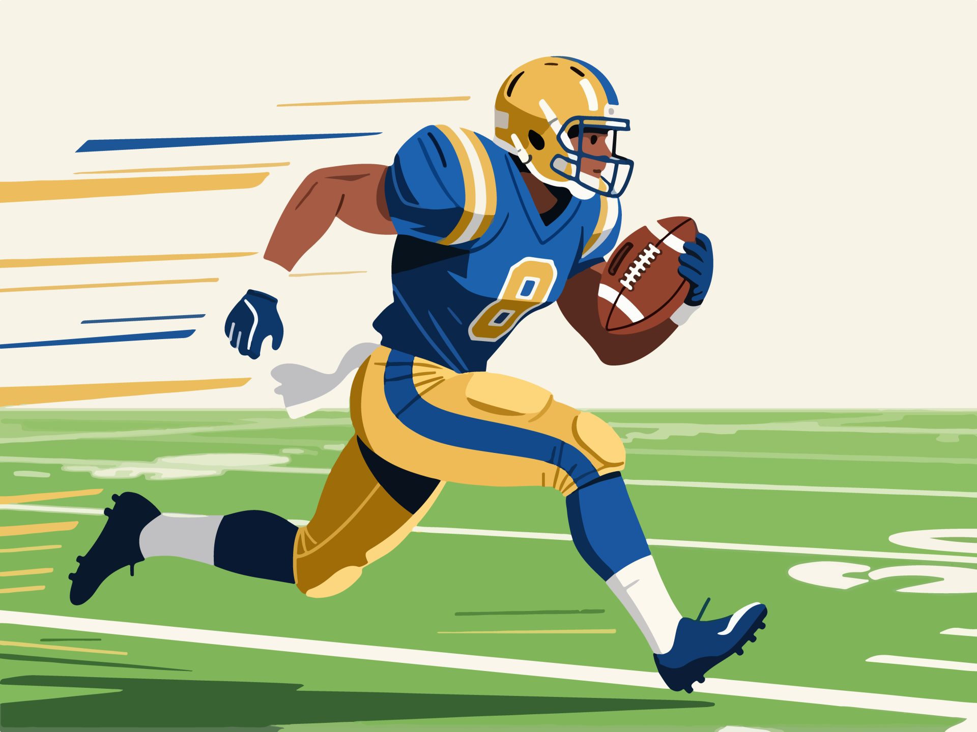American Football Player Running with Ball - 2D Vector