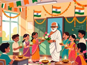 Gandhi Jayanti School Celebration - Flat 2D Vector