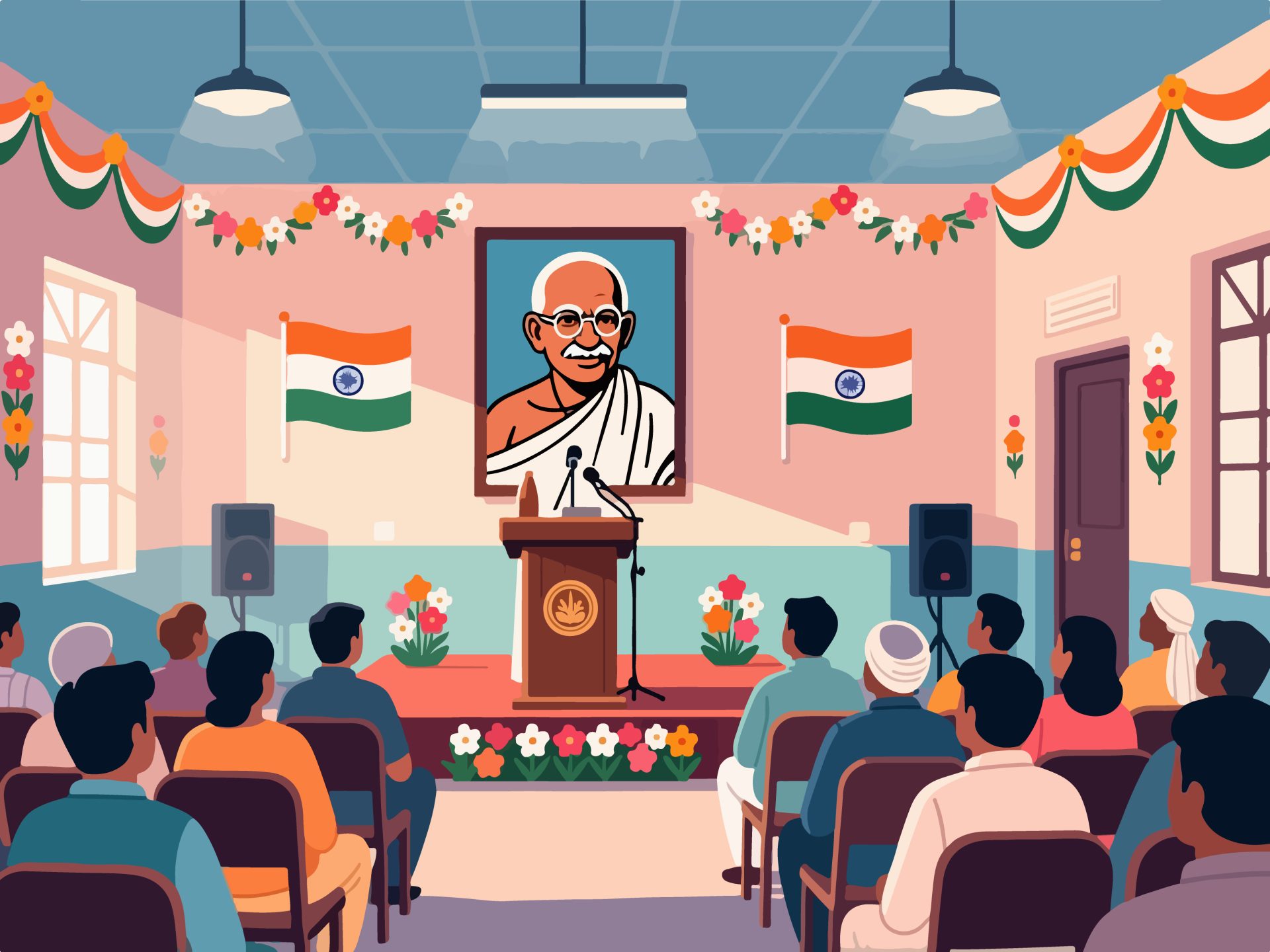 Gandhi Jayanti Speech Ceremony Vector