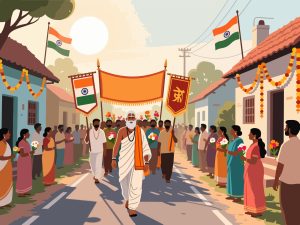 Gandhi Jayanti Village Procession Vector