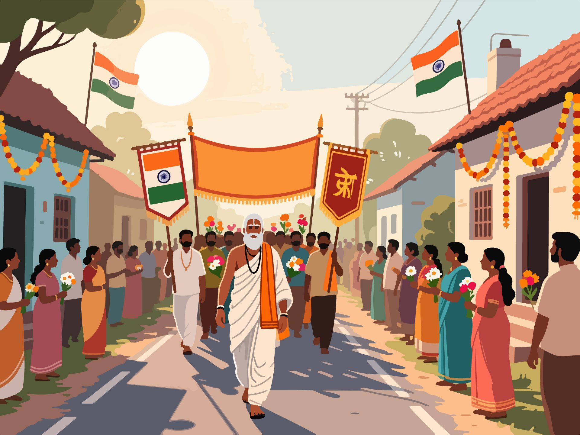 Gandhi Jayanti Village Procession Vector
