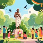 Gandhi Jayanti Tribute in Park - Flat 2D Vector