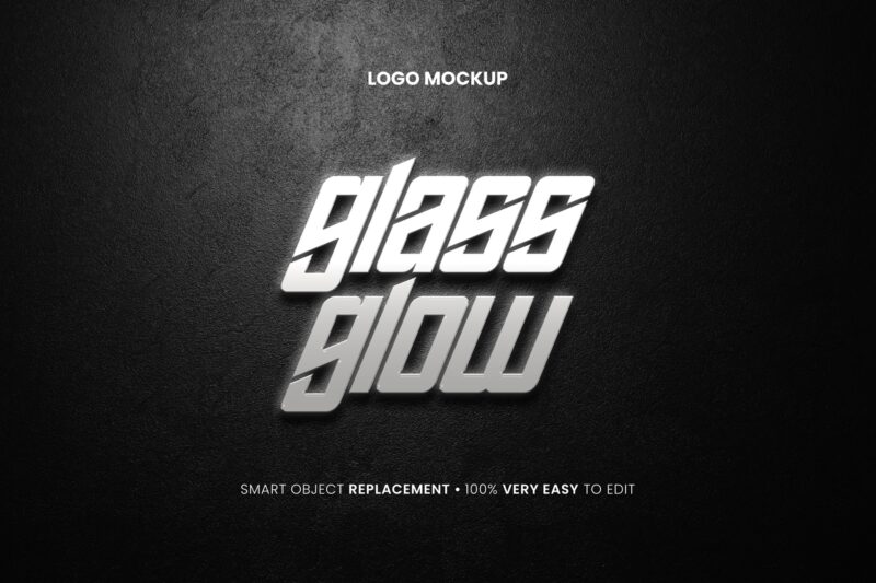 Glass Glow Logo on Wall Mockup