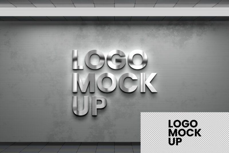 Realistic Glass PSD Logo Mockup on Wall