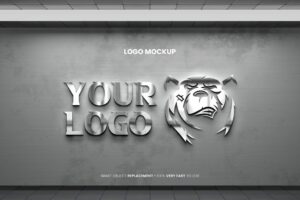 Realistic Glass PSD Logo Mockup on Wall