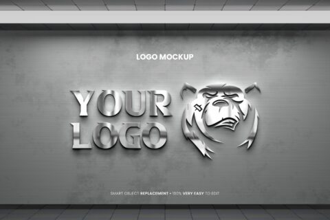 Realistic Glass PSD Logo Mockup on Wall