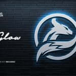 Glow Logo Mockup PSD on Dark Wall