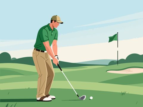 Golfer Preparing to Hit a Drive - 2D Vector Illustration