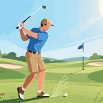 Golfer Mid-Swing on Golf Course - 2D Vector Illustration