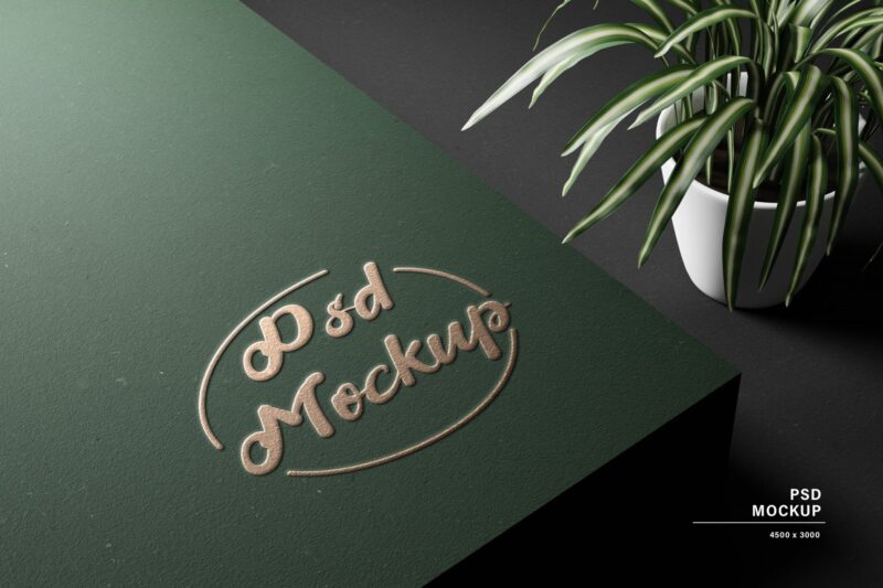 Elegant Gold on Dark Green Rough Paper Logo Mockup