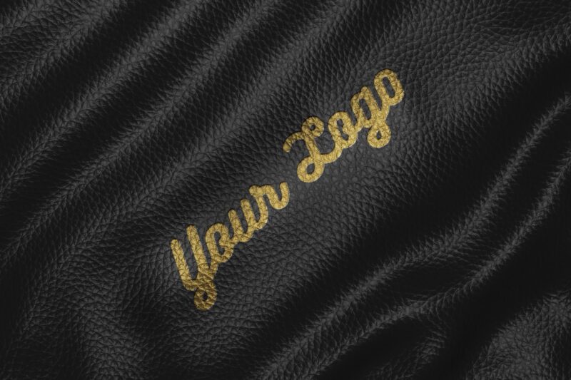 Debossed Gold Color on Black Leather Realistic Mockup