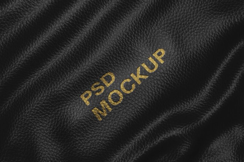 Debossed Gold Color on Black Leather Realistic Mockup