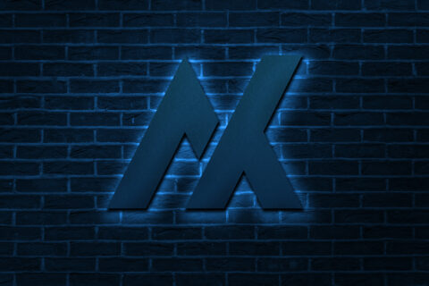 Blue Neon Glow on Brick Wall Logo Mockup