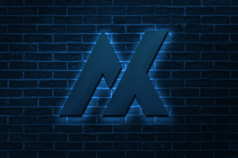 Blue Neon Glow on Brick Wall Logo Mockup