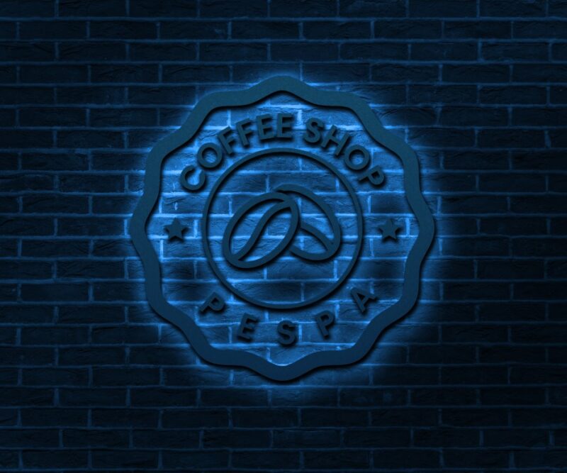 Blue Neon Glow on Brick Wall Logo Mockup