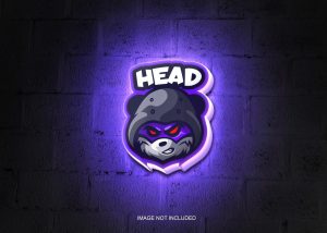 Neon Glow Mascot on Brick Logo Mockup