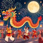 Chinese Dragon Dance with Lanterns & Fireworks
