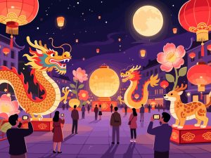 Grand Mid-Autumn Lantern Display in Public Square