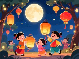 Children Playing with Lanterns - Mid-Autumn Festival