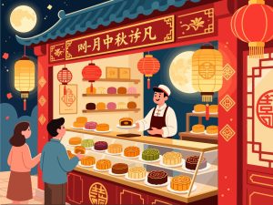 Traditional Mooncake Shop with Mid-Autumn Decor