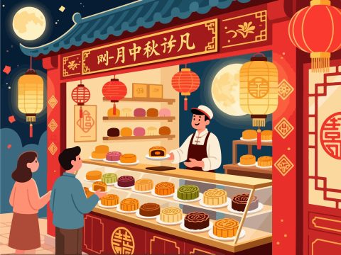 Traditional Mooncake Shop with Mid-Autumn Decor