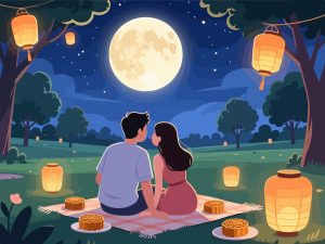 Couple Admiring the Moon - Mid-Autumn Festival Art