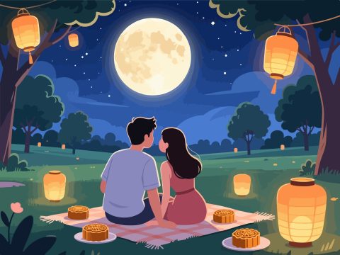 Couple Admiring the Moon - Mid-Autumn Festival Art