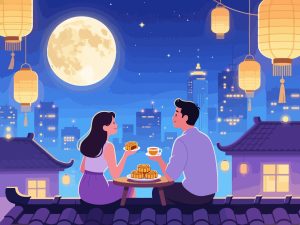 Quiet Rooftop Evening with Lanterns & Mooncakes