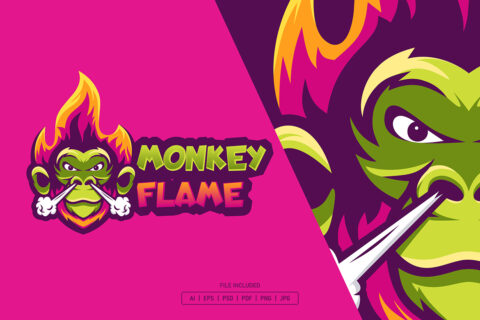 Monkey Flame Mascot Logo Template