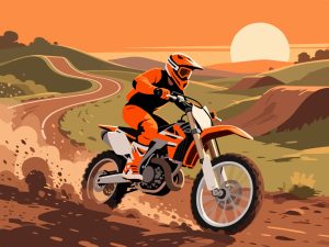 Motocross Rider Accelerating on Dirt Track - Flat 2D Vector