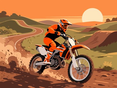 Motocross Rider Accelerating on Dirt Track - Flat 2D Vector