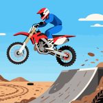Motocross Rider Jumping Off Ramp - Flat 2D Vector Design