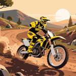 Motocross Rider Racing on Dirt Track - Flat Vector Design