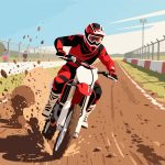 Motocross Rider Racing on Dirt Track - Flat 2D Vector