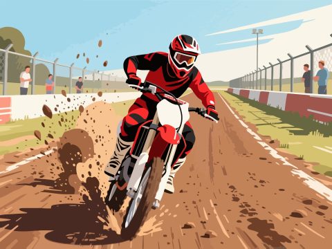 Motocross Rider Racing on Dirt Track - Flat 2D Vector
