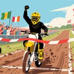 Motocross Rider Crossing Finish Line - 2D Vector Illustration