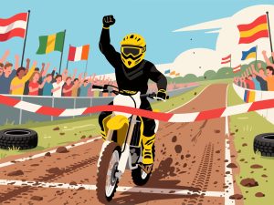 Motocross Rider Crossing Finish Line - 2D Vector Illustration
